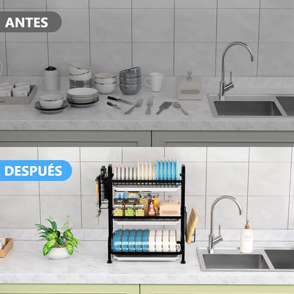 Escurridor Platos 3 Niveles en Acero Inoxidable