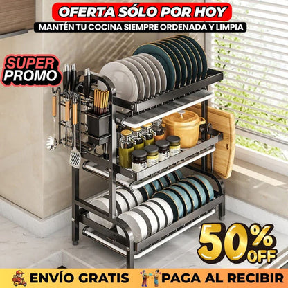 Escurridor Platos 3 Niveles en Acero Inoxidable